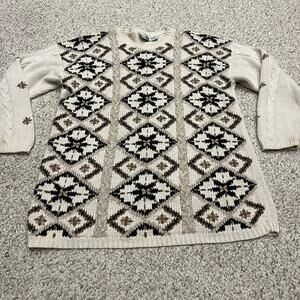 Vintage Paul Harris Embroidered Knit Sweater Sz L Textured Patchwork Grandmacore